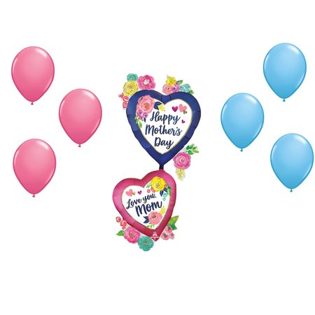 LOONBALLOON Mother's Day Theme Balloon Set, 52 Inch Mother's Day Satin Watercolor Floral Multi-Balloon 97719